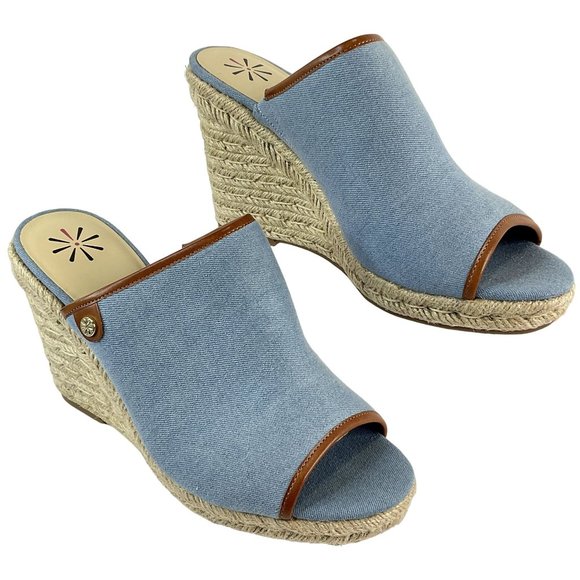 Isaac Mizrahi Shoes Womens Sz 10 Blue Espadrille Erinn 2 Chambray Denim Wedge - Picture 1 of 14